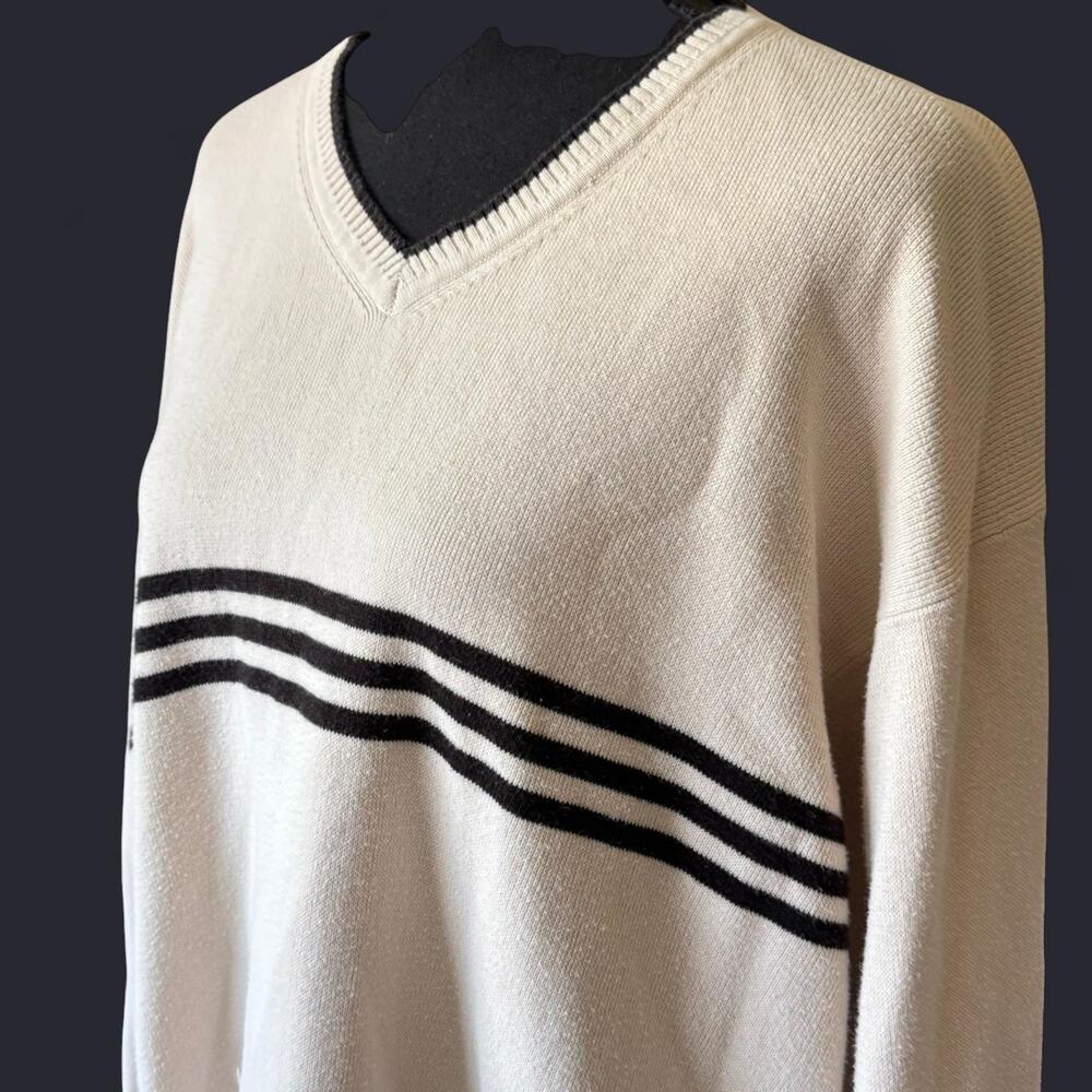 Vintage y2k 90s striped v neck sweater sz XXL oversized skater casual preppy - Picture 6 of 8